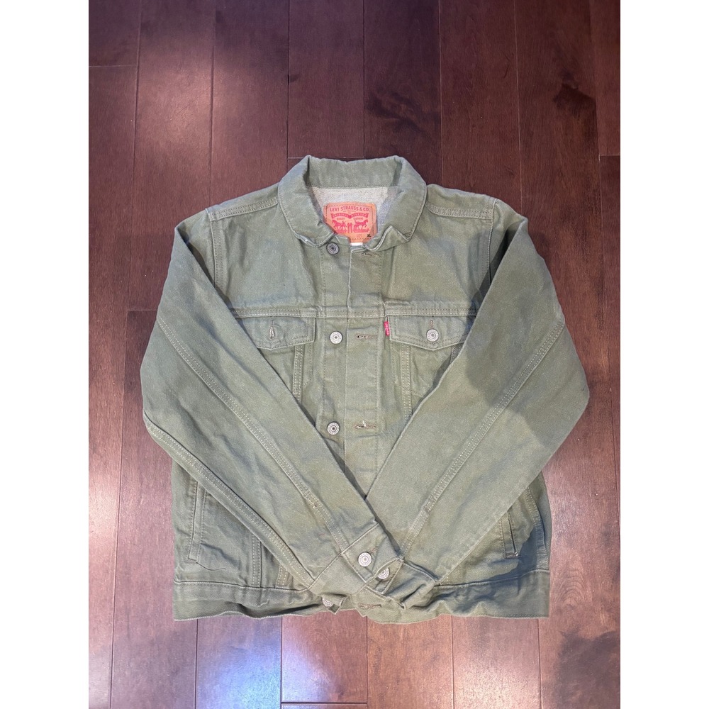 Levi Strauss Co Mens Olive Green Sherpa Lined Denim Trucker Jacket M